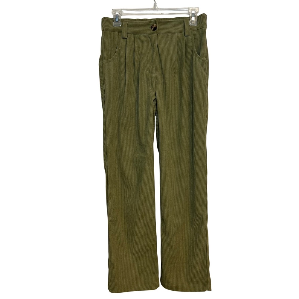 Halara Pants Green Corduroy High Waisted Pleated Pockets Green Small Casual - Picture 1 of 5